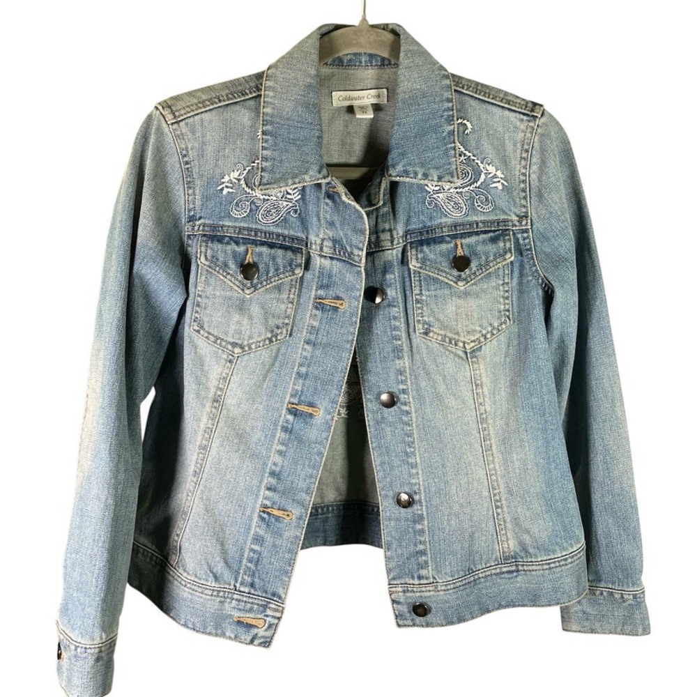 Coldwater‎ Creek Denim Jacket Womens P4 Embroidered Western Jean Coat